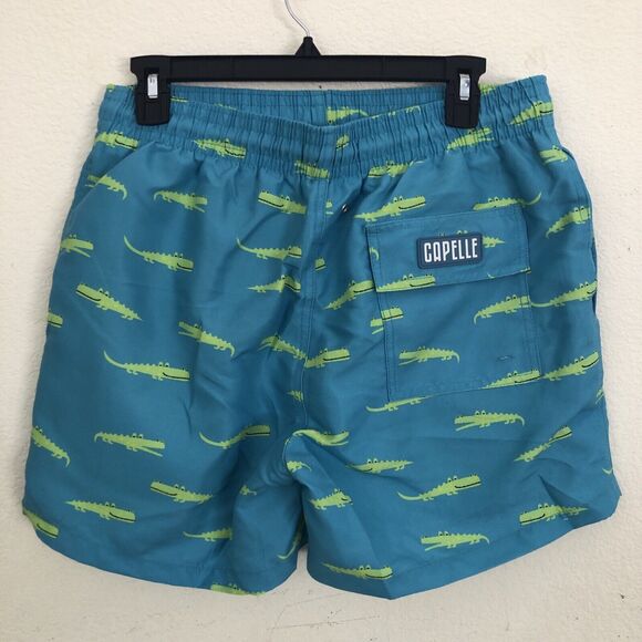 New CAPELLE mens swim trunks crocodile print M blue green lined summer beach - Picture 2 of 8